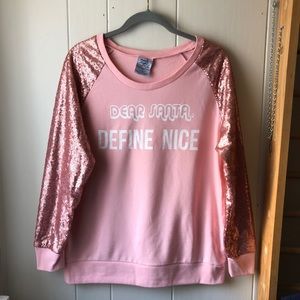 *Made Right Pink Unisex Holiday Party Embellished Sleeves Women’s size L Sweater